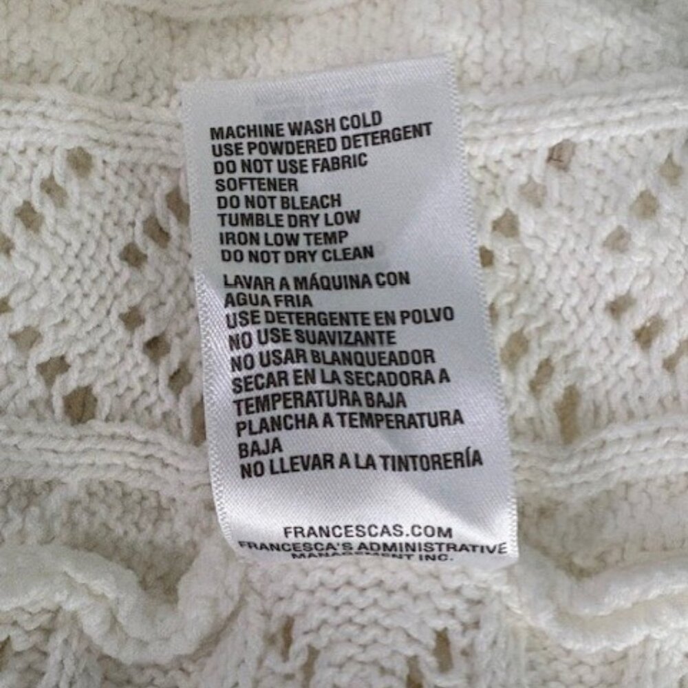 mi ami Francesca's Cable Knit Knotback Sweater Women's S Off White V-Necl L/S - Picture 9 of 10